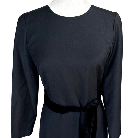 J. Crew Day to Night Dress Exeter Flannel Sz 0 Wool Sheath Silk Velvet Sash - Picture 3 of 8